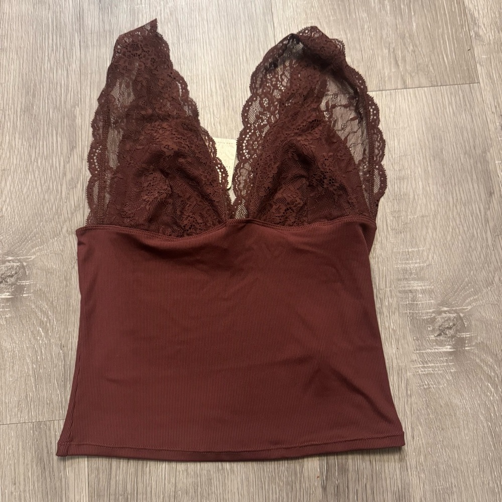 NWT Intimately FREE PEOPLE Power Play Cami Top Bittersweet Cocoa Brown Lace - Picture 4 of 12